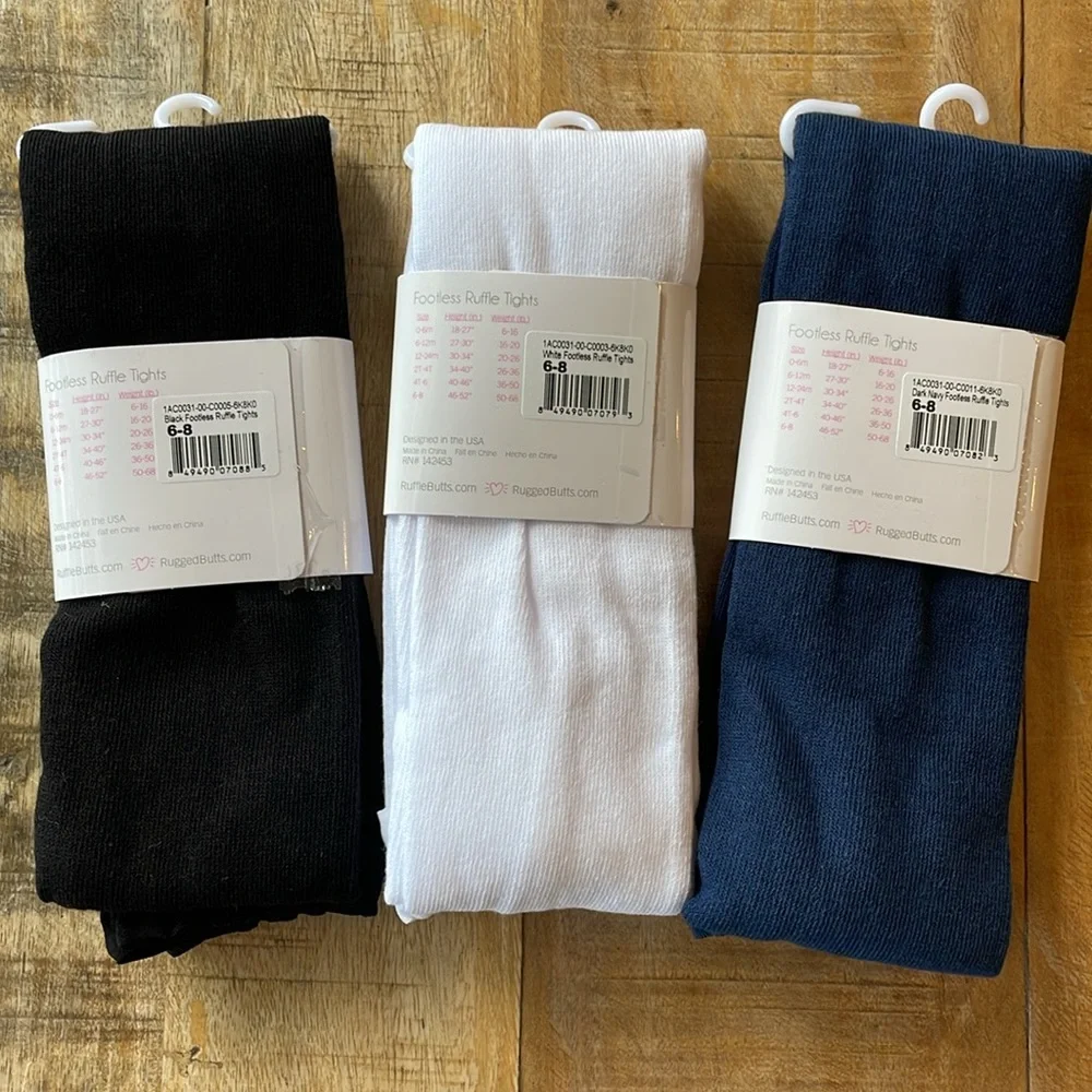 Ruffle Butts Footless Ruffle Tights in Black, White & Navy